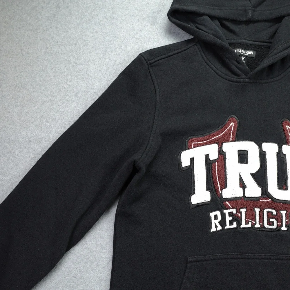 True‎ Religion Hoodie Mens Small Black Streetwear Spellout Sweatshirt